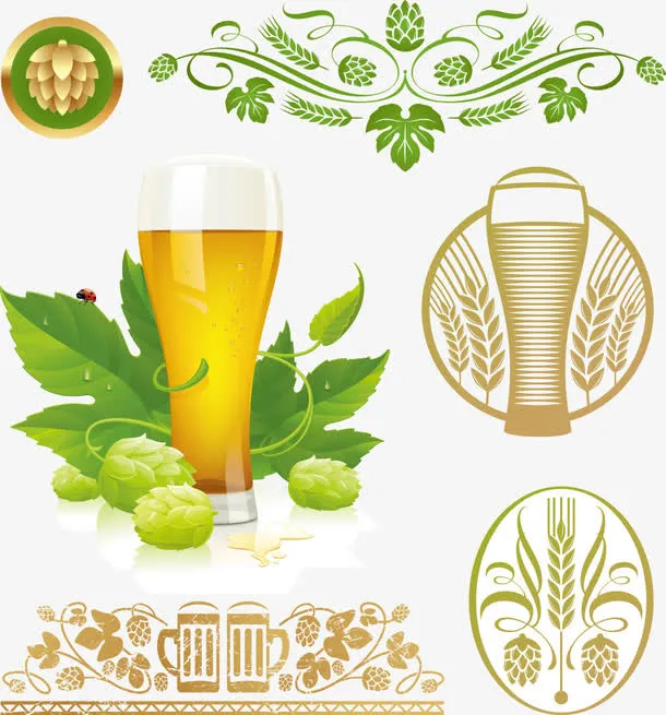绿叶和啤酒瓶免抠