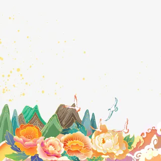 国庆国潮牡丹花元素免抠