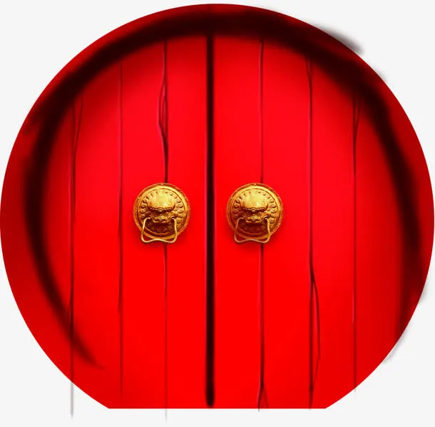 手绘红色春节大门中式免抠