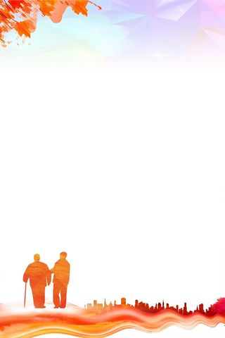 白色卡通关爱老人远山城市背景高清