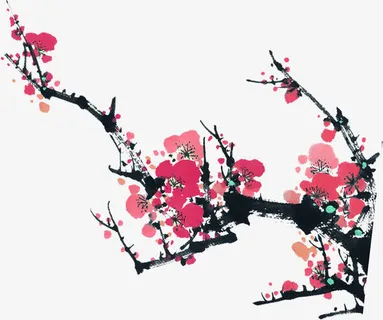 高清创意红色水墨风格梅花免抠
