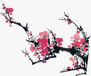 高清创意红色水墨风格梅花免抠
