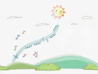 手绘阳光下的山免抠