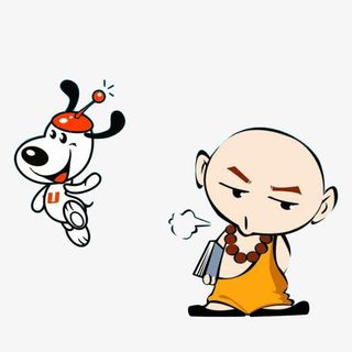 手绘小和尚和狗狗免抠