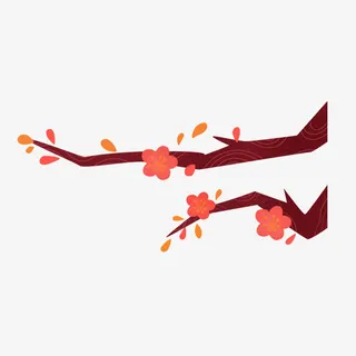 手绘中国风梅枝树枝免抠