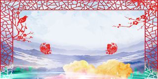 中国分高山剪纸紫色背景素材高清