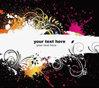 彩色墨迹蔓藤花纹免抠