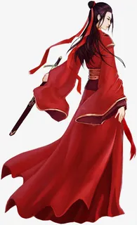 古风红衣长剑侠女免抠
