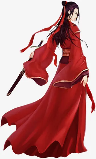 古风红衣长剑侠女免抠