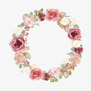 美丽的水彩玫瑰花环免抠
