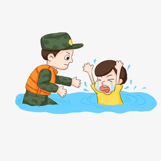 解放军救落水儿童免抠