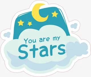 卡通蓝色月亮清新标签免抠