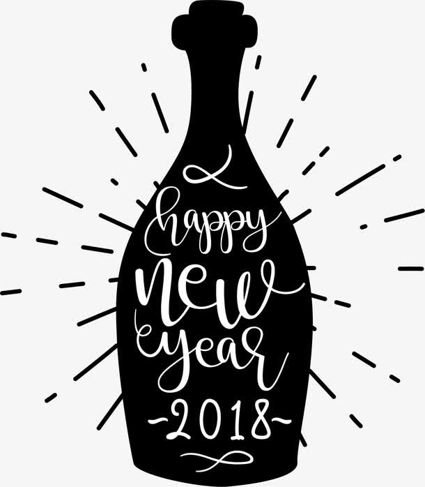 新年卡通手绘黑色酒瓶免抠