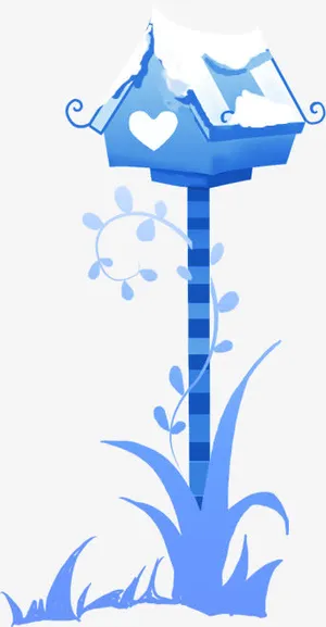 手绘蓝色爱心信箱免抠