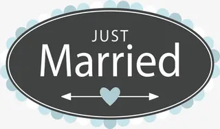 蓝色花边结婚标签免抠