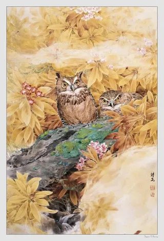 中国名家花朵猫头鹰画集免抠