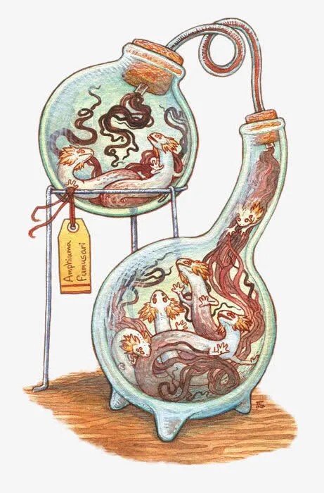 玻璃实验器材中的蛇形怪物免抠