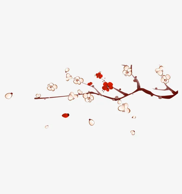 手绘水墨风红色桃花装饰免抠