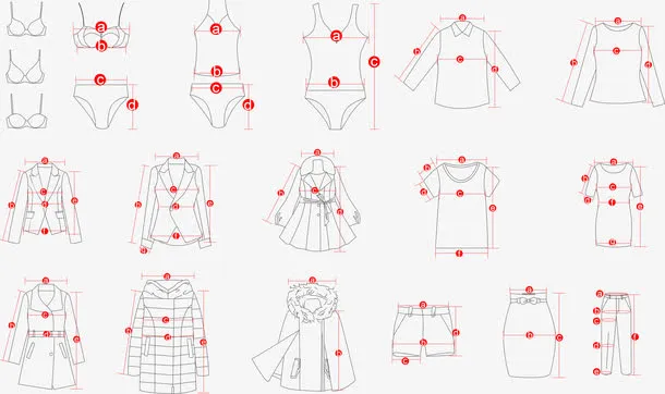 多款衣服测量图免抠