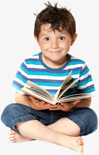 瞪眼凌乱发型读书小男孩免抠