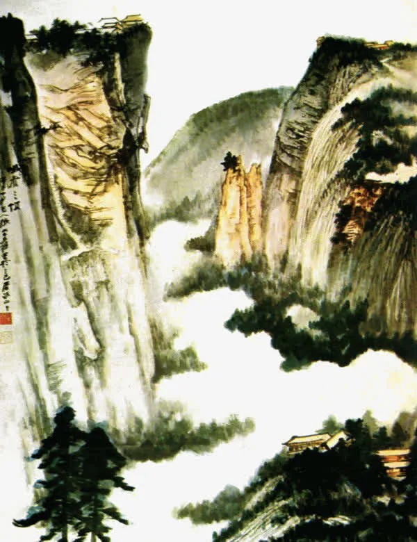 水墨深山古寺免抠