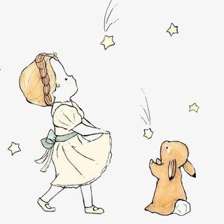 小女孩和兔子免抠手绘/卡通手绘元素