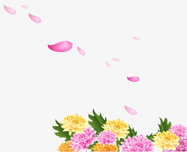 黄粉花朵飘舞花瓣免抠
