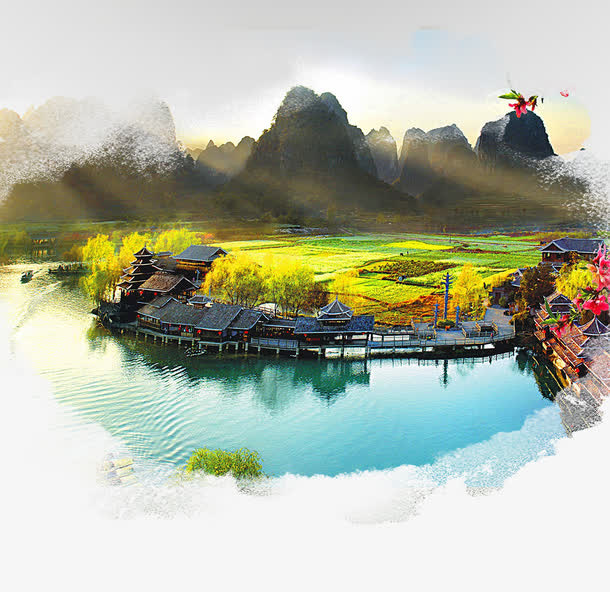 桂林上水风景海报背景免抠
