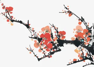 创意绘画风格红色梅花免抠