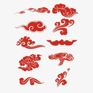 祥云红色祥云装饰图案复古元素中式元素免抠