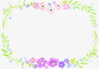 手绘边框紫色小花绿叶装饰免抠