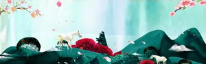 淘宝春天春游踏青桃花小清新文艺背景高清