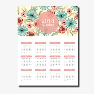 年水彩绘花卉年历矢量免抠