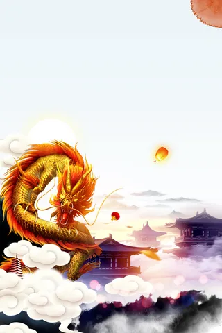 白色中国风大气龙抬头金龙背景高清