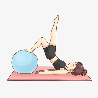 手绘 少女 瑜伽 瑜伽球 运动免抠