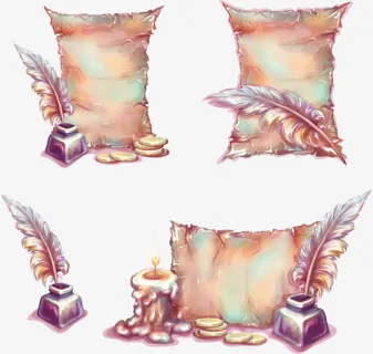 矢量卡通羽毛笔与纸张免抠 矢量卡通羽毛笔与纸张免抠