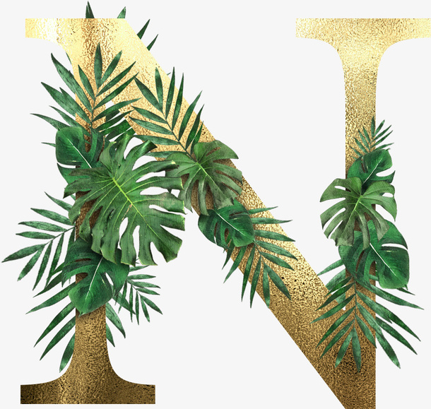 创意植物字母N免抠