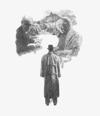 背影黑白素描作品免抠