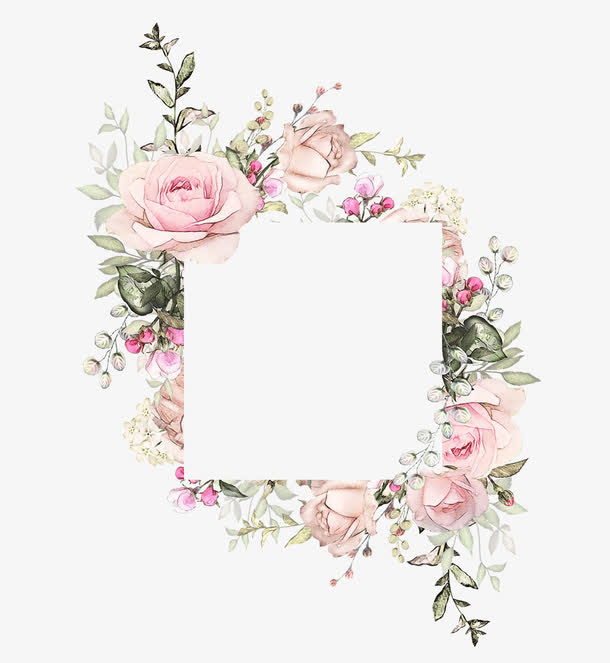 粉色淡雅月季花方形边框免抠