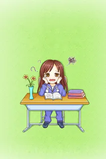 清新绿色卡通女生插画平面广告高清