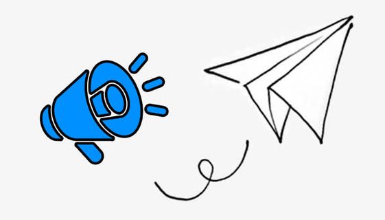 卡通蓝色小喇叭纸飞机素材免抠