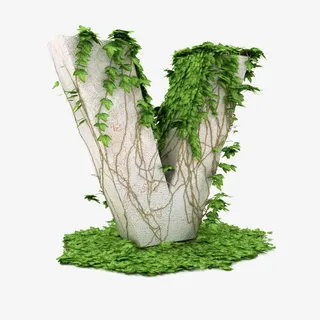 带藤蔓的立体字V免抠