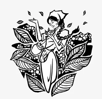 采茶女手绘剪纸风格图案免抠