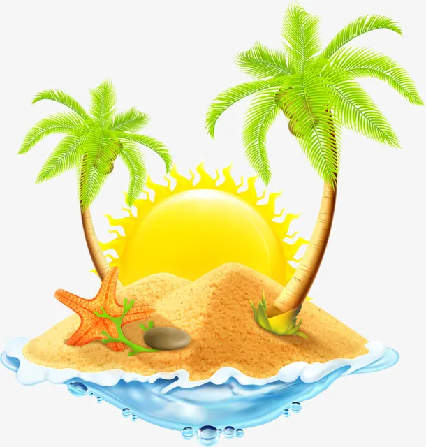 夏日卡通海滩椰子树免抠