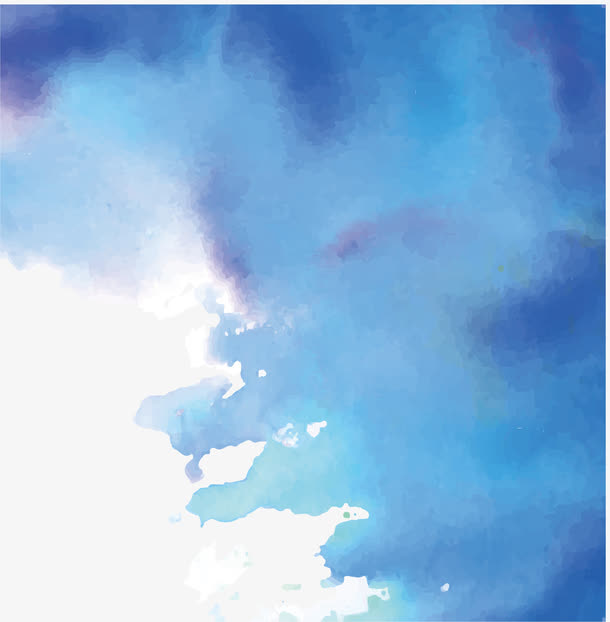 蓝色晕染水彩海报免抠