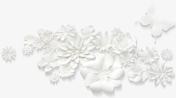 剪纸白花 蝴蝶png素材免抠