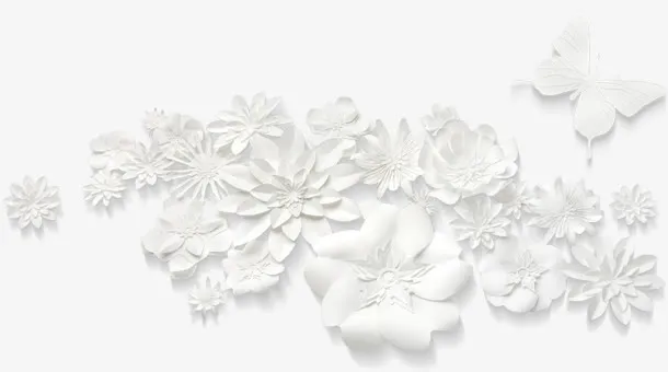 剪纸白花 蝴蝶png素材免抠