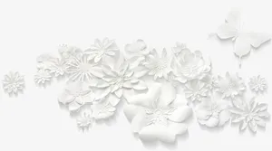 剪纸白花 蝴蝶png素材免抠