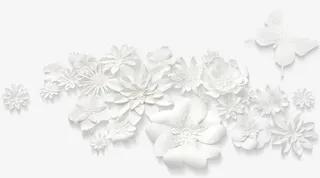 剪纸白花 蝴蝶png素材免抠
