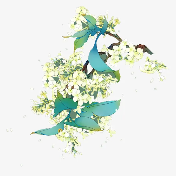PNG百合绿叶枝免抠